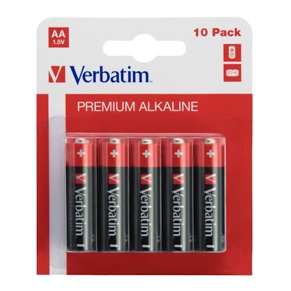 Verbatim AA alkaliparistot, alkaliparistot, sylinterimäiset, 1,5 V, 10 kpl, AA, musta, punainen