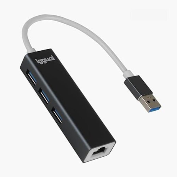 USB-hubb - IGGUAL - 3 USB 3.0-portar + 1 Gigabit RJ45-port - 5 Gbit/s - 1000 Mbps - 4 portar