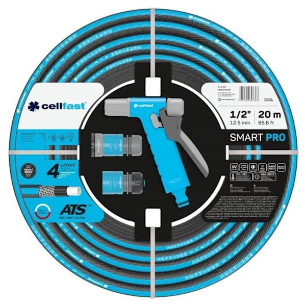 Puutarhaletku tarvikkeineen Cellfast SMART PRO ATS 1/2" - 20 m - 4 kerrosta neulottua Joustava UV- ja leväkestävä