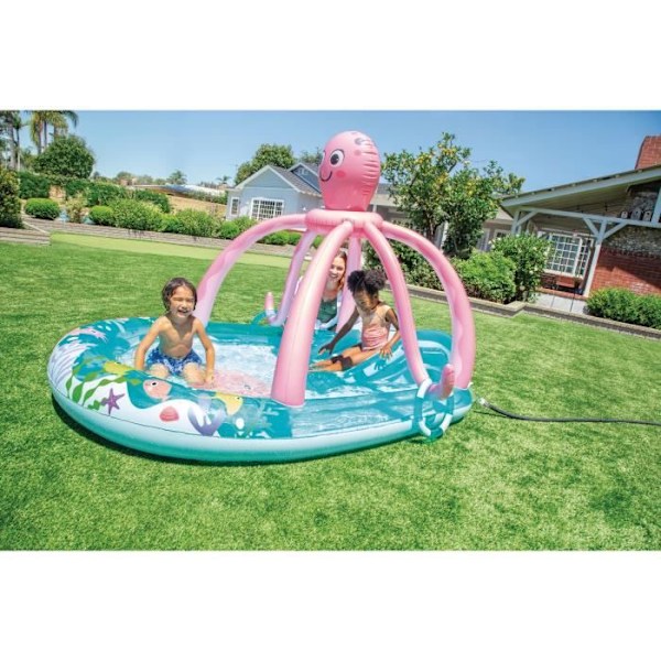 Uppblåsbar lekyta - INTEX - Octopus - 229 liter - 2 år och över - 234 x 183 x 150 cm - Ingår: 2 uppblåsbara ringar Blå, rosa