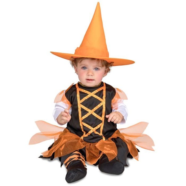 Halloween orange häxa babydräkt (storlek 7 till 12 månader) häxor orange och svart