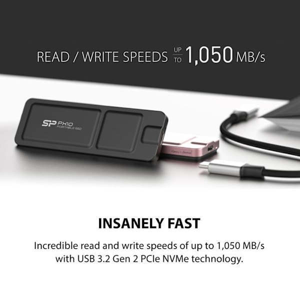Ekstern SSD - Silicon Power - PX10 512GB - Sort - USB 3.2 Gen 2 - Kompatibel med PC, Mac, PlayStation, Xbox