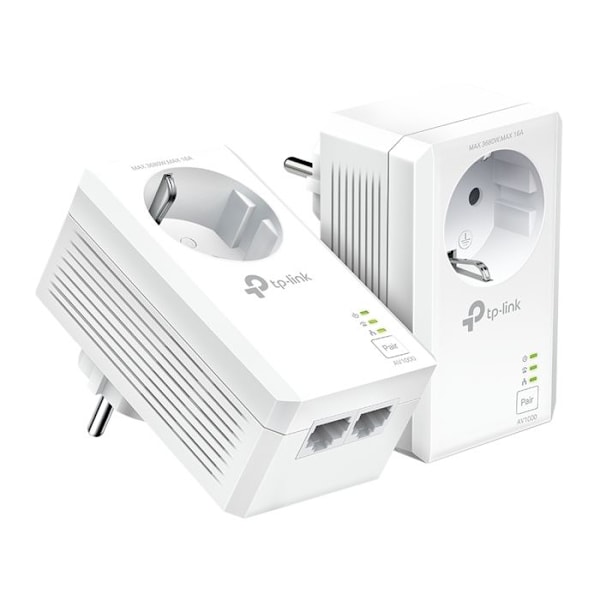TPLINK AV1000 2P Gigabit Passthrough PW AV1000 2-Port Gigabit Passthrough Powerline Starter Kit Hvid