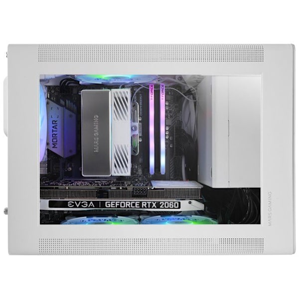 Mars Gaming MC-XPS, Ultra-Compakt MicroATX Gaming Kabinet, Hærdet Glas + Mesh, FRGB 120mm Blæser, Hvid