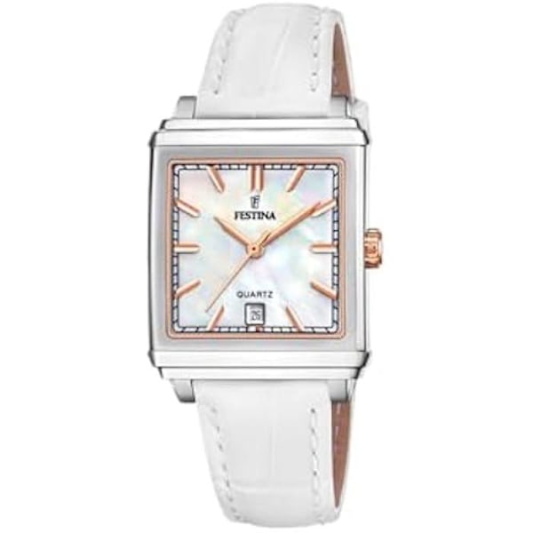 Festina F20682/1 Ur til Kvinder - Grå Rustfrit Stål Kasse - Hvid Læder Rem Vit