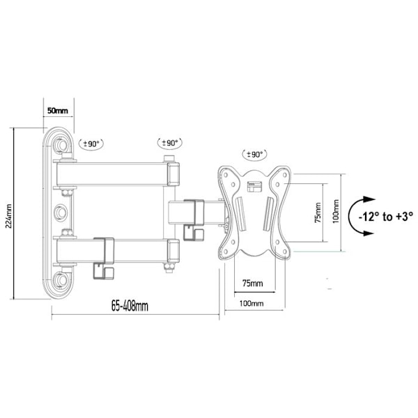 Support Maclean til TV eller monitor, max. VESA 100x100, 13-32", 30kg, sort, MC-417