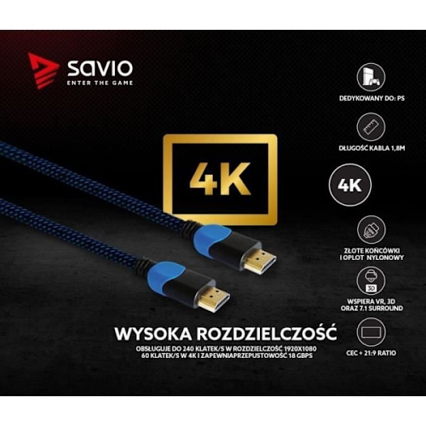 Savio Cle HDMI GCL-02 1,8 m, v2.0, flet blå - 5901986045625