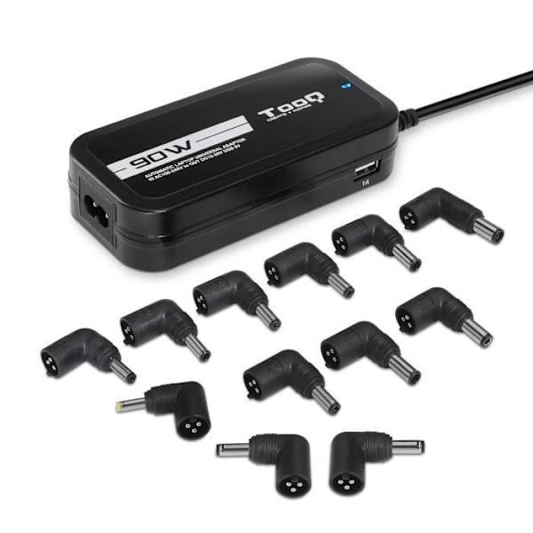 Adapter - TooQ - TQLC-90BS02AT - 90W - 2 USB-porte - Sort Svart