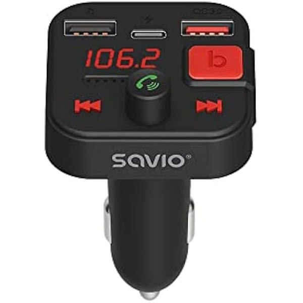 Transmitter FM Bluetooth Savio TR-15 - Sort - Håndfri funktion - Trådløs teknologi