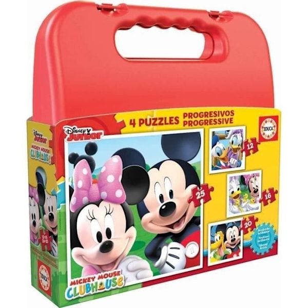 4 progressiva pussel - EDUCA - Mickey Progressive Puzzles Case (12-16-20-25) Flerfärgad