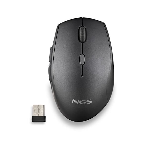 NGS BEE BLACK: Ergonomisk trådlös mus med tysta knappar. Justerbar DPI: 800/1200/1600. Högerhänt. Plug & Play. Färg