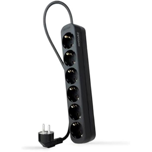 NANOCABLE 10.37.0006-NS-BK - Strømskinne med 6 stikkontakter, 1,4 m, sort Svart