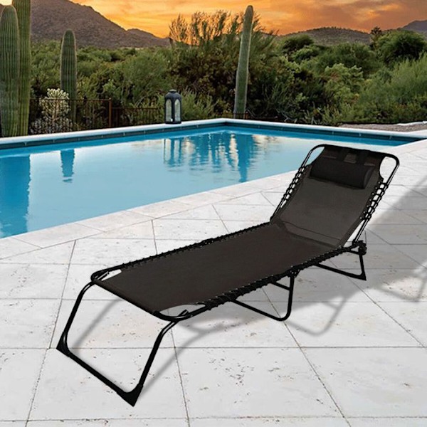 Svart hopfällbar solstol i aluminium |Trädgårdsstol för utomhusbruk 190 x 27 x 58 cm|fällbara solstolar utomhus - Marbueno