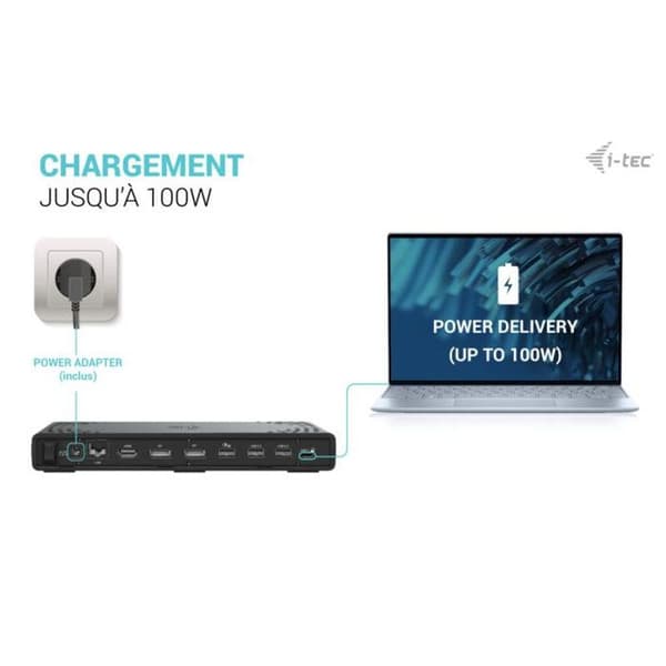 USB-C-telakka - I-TEC - KolmoDISPLAY DS - 3 näyttöä 4K - 100W - Musta