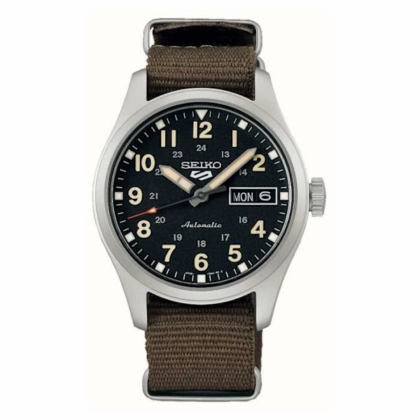 Herrklocka i läder och tyg - Seiko - Seiko Sport 5 automatisk nato khaki klocka Automatisk rörelse