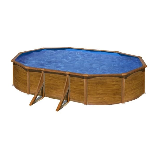 GRE stålpool ovan jord - 527 x 327 x 122 cm - Oval - Exponerade förstärkningar - Sandfiltrering Trä
