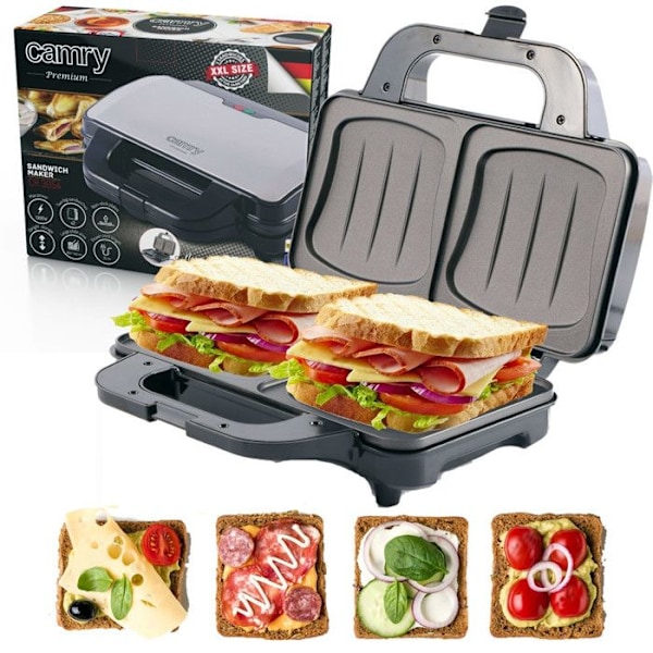 XL Croque-monsieur apparat - CAMRY CR 3054 - Effekt 1300W - Non-stick plader - Termostat SVART