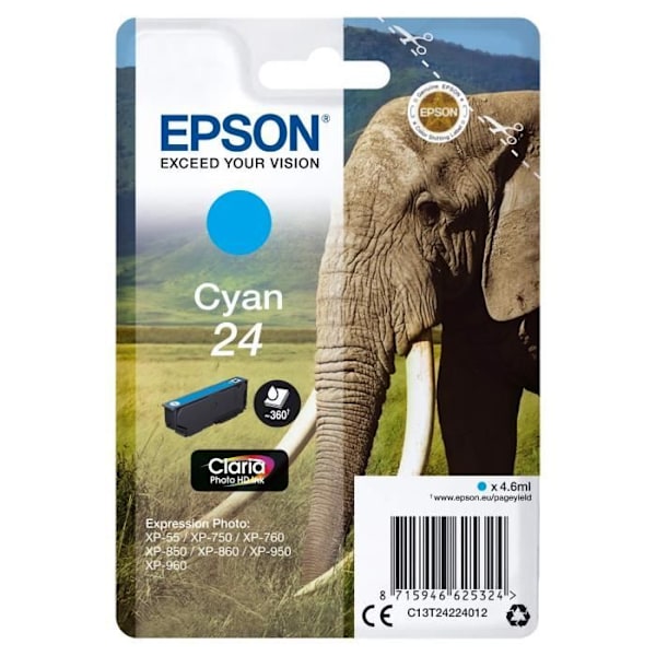 EPSON T2422 Cyan Ink Cartridge - Elephant (C13T24224012)