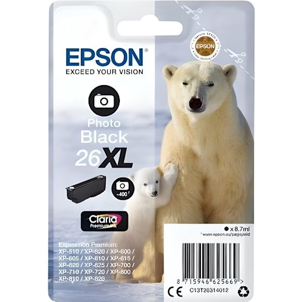 EPSON T2631 XL Photo musta mustepatruuna - jääkarhu (C13T26314012)
