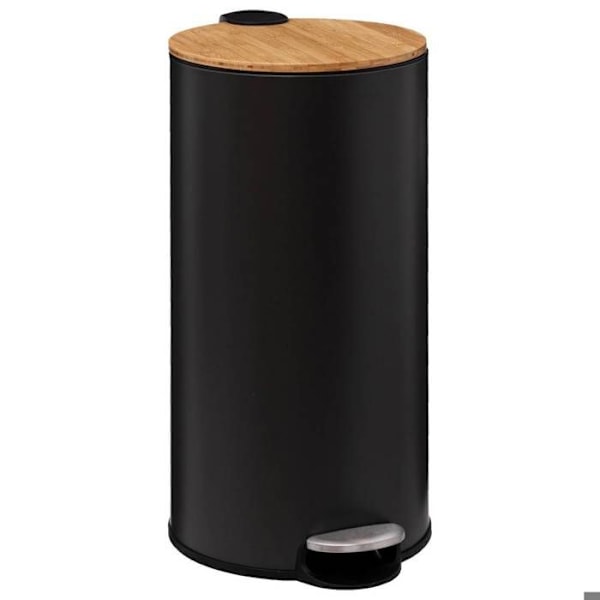 Metal og bambus skraldespand - 30 L - sort Svart