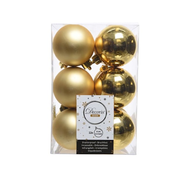 Julgranskulor - Alpint - Set om 12 - Plast - 6 cm - Guldfärg gyllene