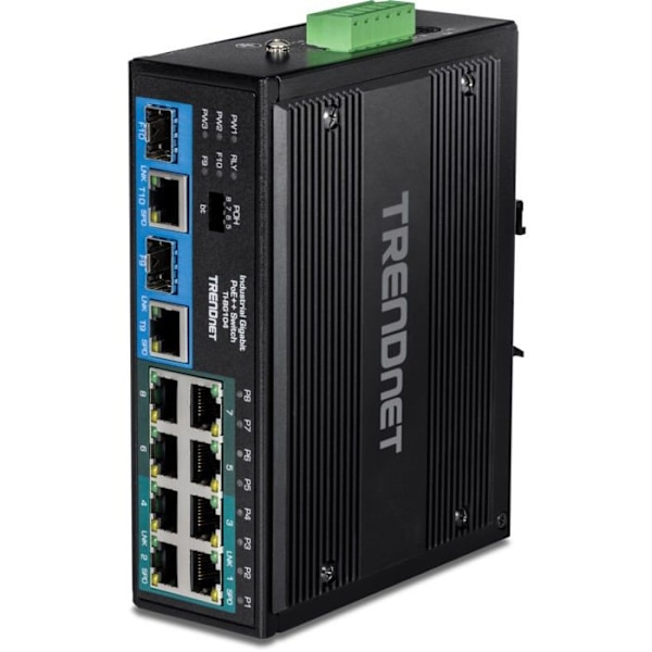 Switch - Ethernet-nav - Trendnet-injektor - TI-BG104 - Switch 10-portar Industrial Gbit PoE++ Din-Rail Svart