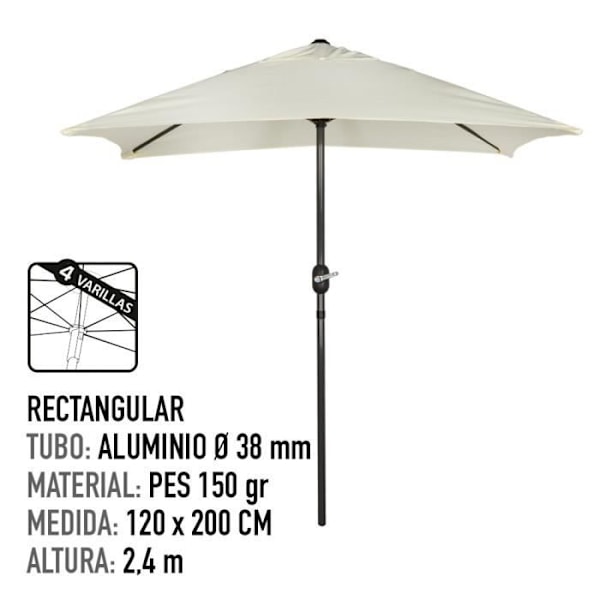 Aktiv haveparasol - Firkantet - Aluminium - Beige