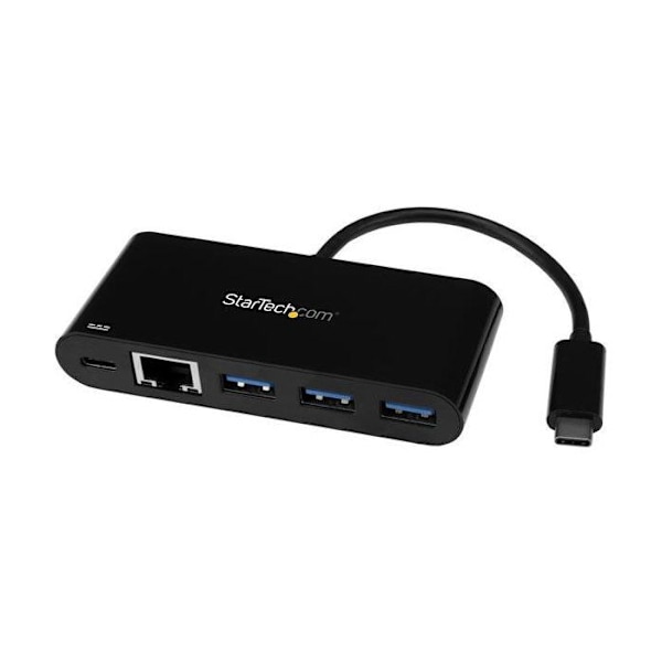 USB-C - Gigabit Ethernet - STARTECH - USB 3.0 - 3 USB-A porttia - Power Delivery 2.0 - Musta