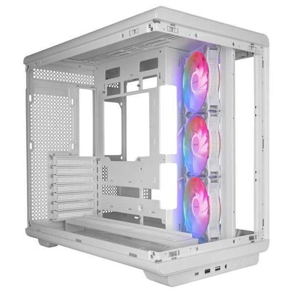Mars Gaming MC-REV, Gaming Kabinet, Dobbelt hærdet glas, 3 omvendte ARGB-blæsere, Vertikal GPU, 360 mm køling, Hvid
