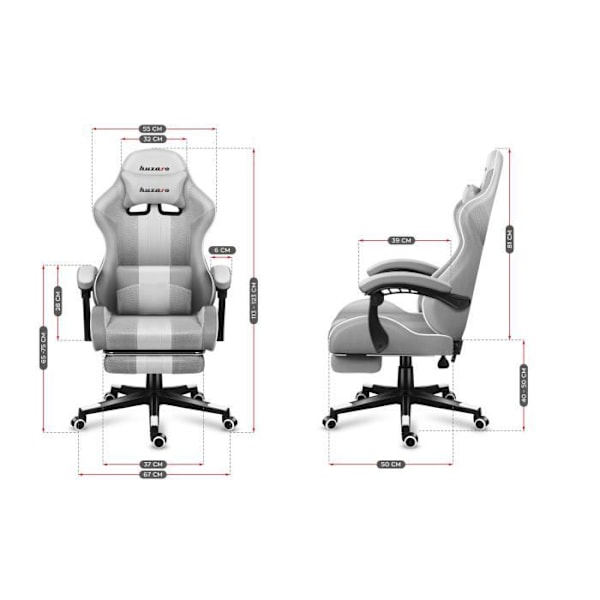 Gaming stol HUZARO FORCE 4.7 Hvid - Ergonomisk - Justerbar - Fodstøtte Vit grå