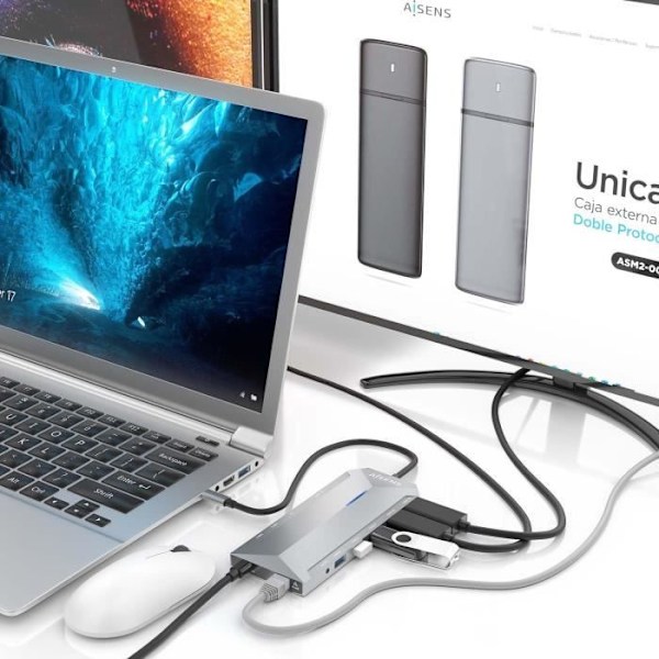 USB-C konverter 12 i 1 - AISENS - Model ASUC-12P005 - 2 x HDMI 4K - Aluminium - Grå