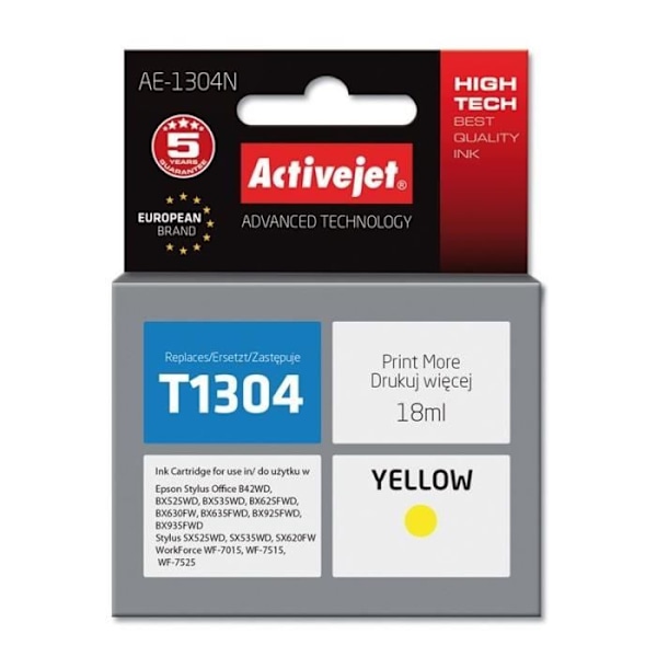 Activejet AE-1304N mustepatruuna 1 kpl Yhteensopiva Korkean riittoisuuden (XL) Keltainen