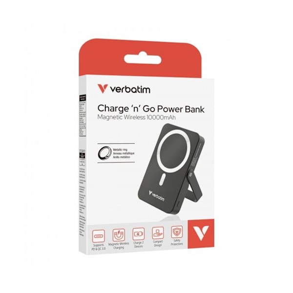 Batteri Ekstern - VERBATIM - Charge 'n' Go - 10 000 mAh - MagSafe - Hurtigopladning PD 22 W