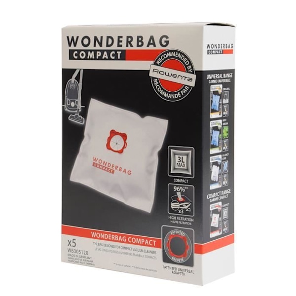 ROWENTA æske med 5 Wonderbags Compact WB305120 mikrofiberposer - til beholderstøvsugere