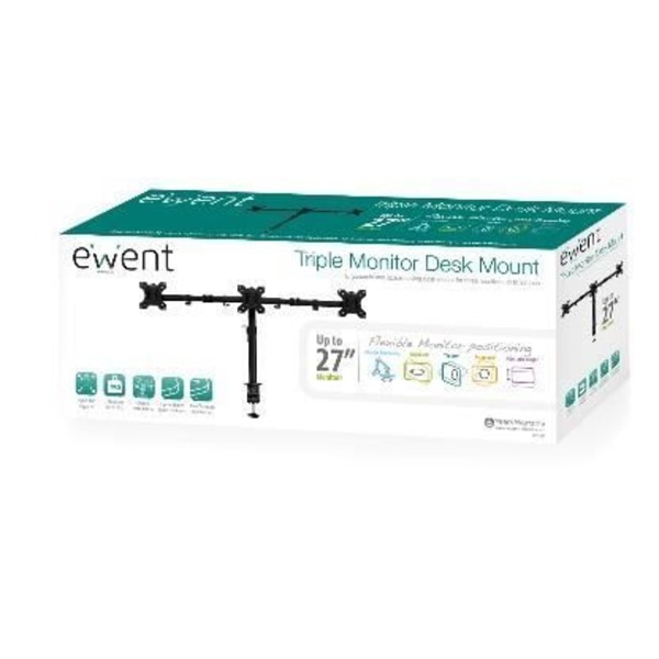 Fladskærms bordholder - EWENT - EW1513 - 68,6 cm (27") - Klemme/bolt - Sort