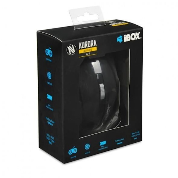 iBox Aurora A-1, ambidextrinen, optinen, USB, 2400 DPI, musta