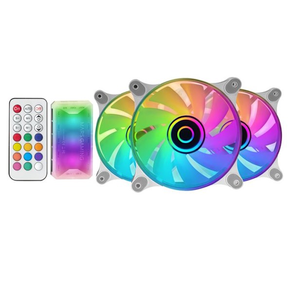 Set med 3 Mars Gaming MF-3D RGB-fodralfläktar - 12 cm (vit)