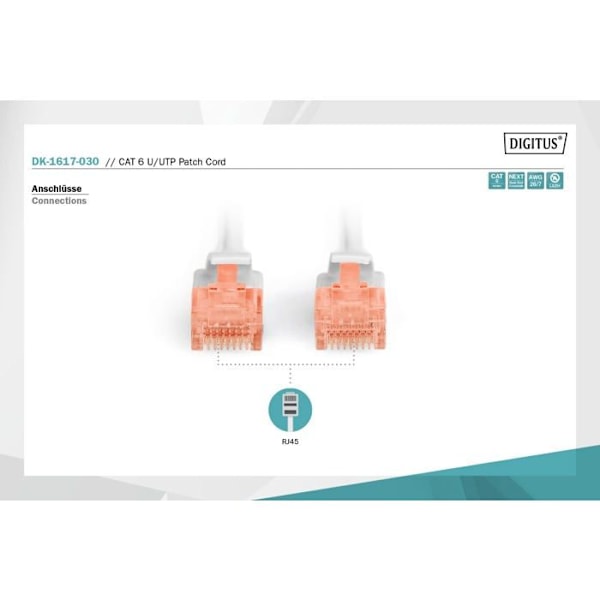 RJ-45 (M) patchledning til RJ-45 (M) 3 m UTP CAT 6e - DIGITUS