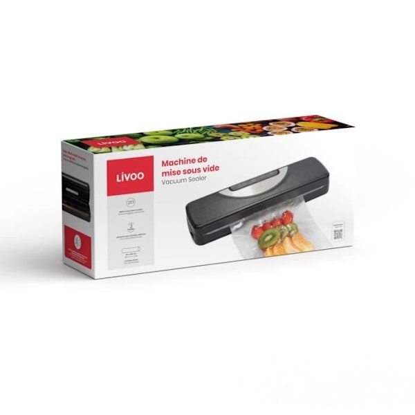 Vakuummaskine - LIVOO - DOM504 - 110W - 2 funktioner - 3 indstillinger afhængigt af fødevare - Rulle med plastfolie inkluderet - Indbygget cutter Svart