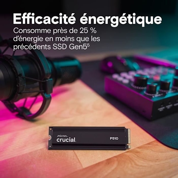 CRUCIAL - P510 - Intern SSD - 1 To - PCIe Gen4 NVMe M.2 - Med kølelegeme - Læsehastighed op til 1100 Mo/s - CT1000P510SSD5