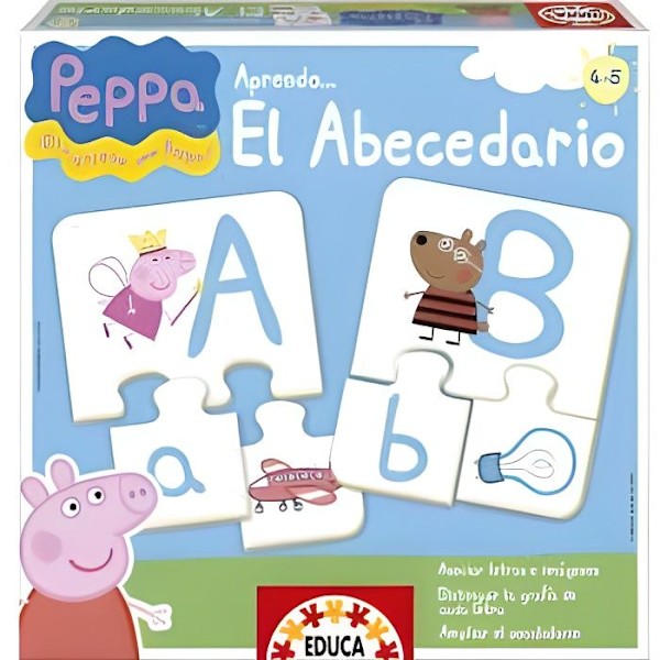 Pædagogisk spil - Peppa Pig - Lær alfabetet - For børn fra 4 år og derover - Blå, hvid og pink Blått, vitt och rosa