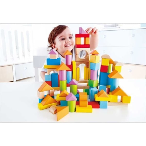 Hape-tynnyri 101 värikästä puukuutiota - 2-vuotiaille ja sitä vanhemmille - Myrkytön vesipohjainen maali Flerfärgad