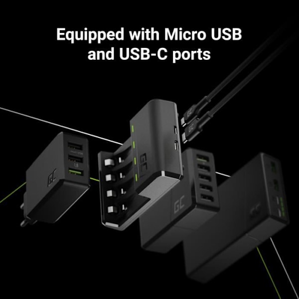 Lader - Green Cell - GC VitalCharger - Ni-MH - Micro USB og USB-C porte - 4 Kanaler