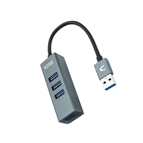 USB Hub 4 Porttia - NANOCABLE - 10.16.4402 - USB 3.0 - Harmaa - Helppo asennus