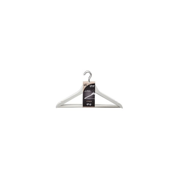 Set om 5 klädhängare - 44 x 1,1 x 24 cm - Trä Vit