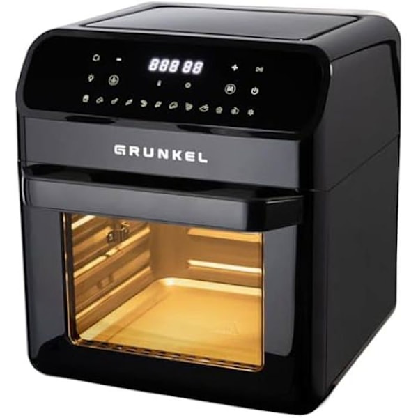 Grunkel - XXL luftfrituregryde - Airfryer - FRYGEROVN 12 L og 1500 W med multifunktions digitalt kontrolpanel og vindue Svart