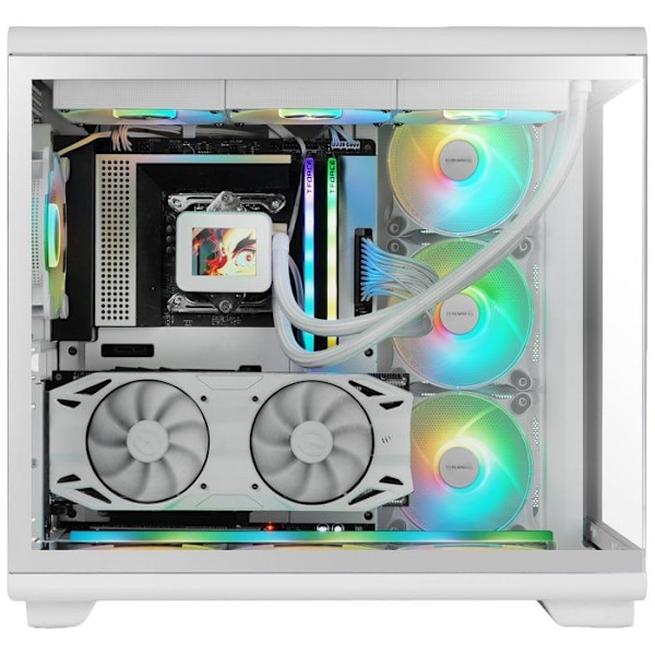 Mars Gaming MC-REV, Gaming Kabinet, Dobbelt hærdet glas, 3 omvendte ARGB-blæsere, Vertikal GPU, 360 mm køling, Hvid