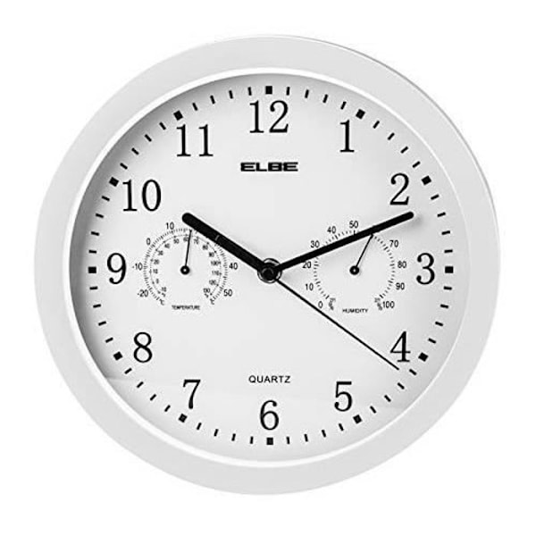 Seinäkello - Elbe - rp-2005-b - Valkoinen - 25 cm - Lämpömittari ja Hygrometri