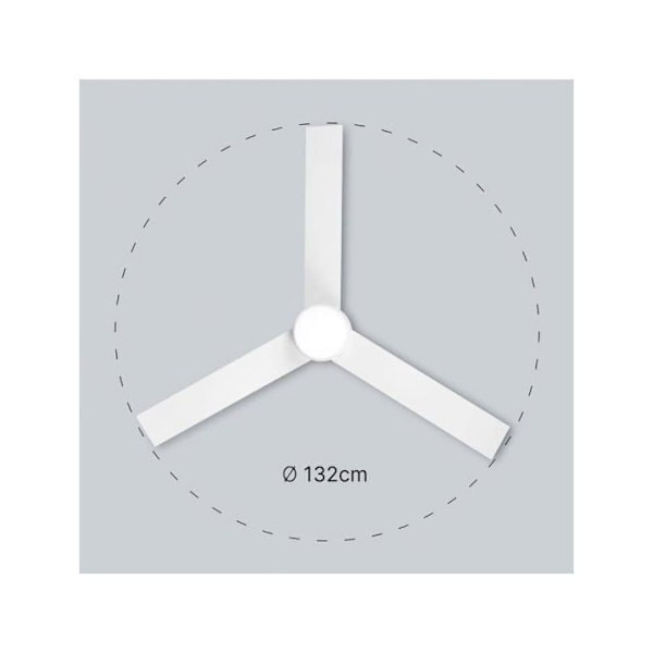UFESA Katmandu -kattotuuletin valolla, 3 kääntösiipeä 132 cm, 40 W, 6 nopeutta, erittäin hiljainen, kesätoiminto - Vitt trä