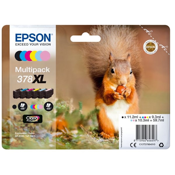 Epson Claria Photo HD 378XL blækpatron - Sort, Cyan, Lys Cyan, Lys Magenta, Gul, Magenta